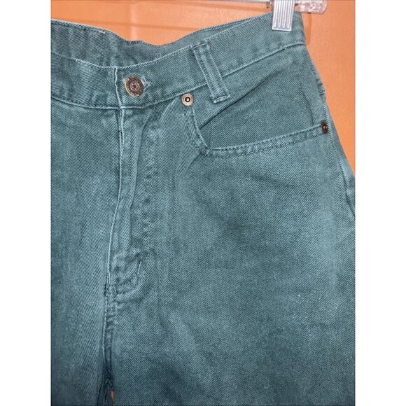 VTG 90s Paris Sport Club Denim Jeans Dark Forest Green - Tapered Leg - 5 Short - Picture 4 of 12